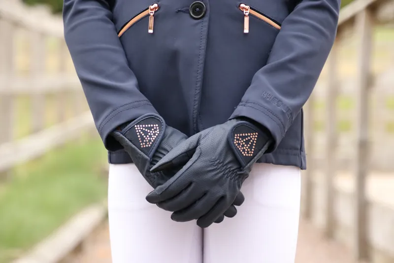 Hy Equestrian Cadiz Childrens Riding Gloves - Navy-2
